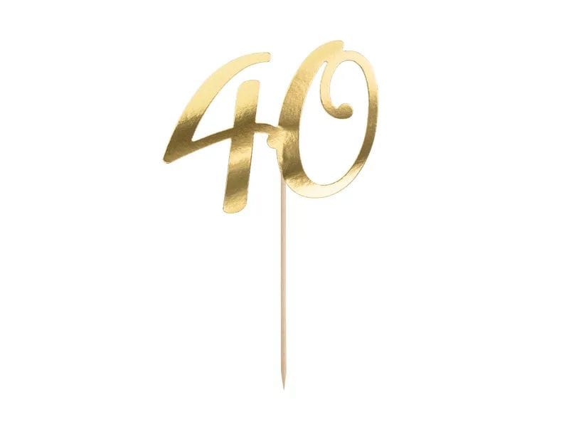 Partydeco | Caketopper Zahl 40 | Karton mit Holzspiess Gold