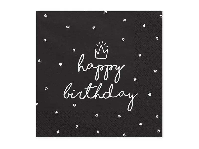 Partydeco | Servietten Happy Birthday | Schwarz Weiss, 33 x 33 cm