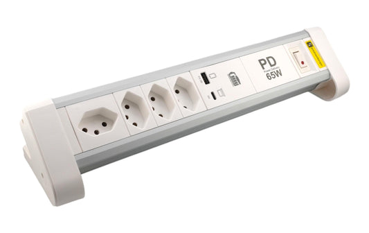 Schönenberger | ALU Tisch-Steckdosenleiste | NOTEBOOK, 2m Kabel, Stecker T12, Alu/ws