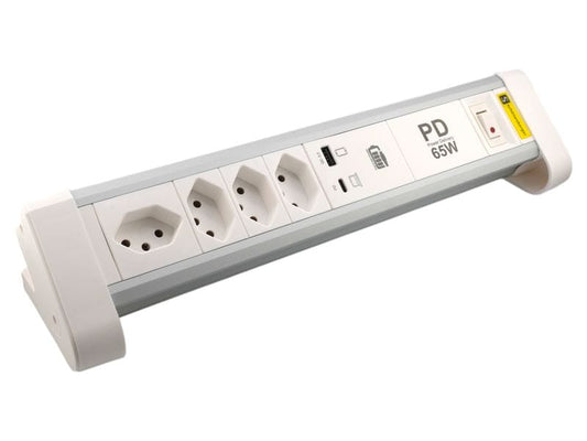 Schönenberger | ALU Tisch-Steckdosenleiste | NOTEBOOK, 2m Kabel, Stecker T12, Alu/ws