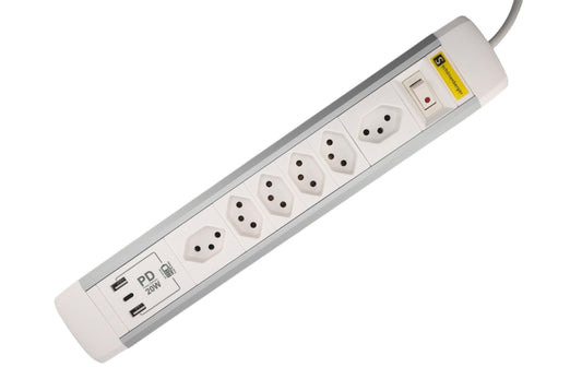 Schönenberger | ALU Steckdosenleiste USB-C | 2m Zuleitung, Stecker T12 Alu/ws