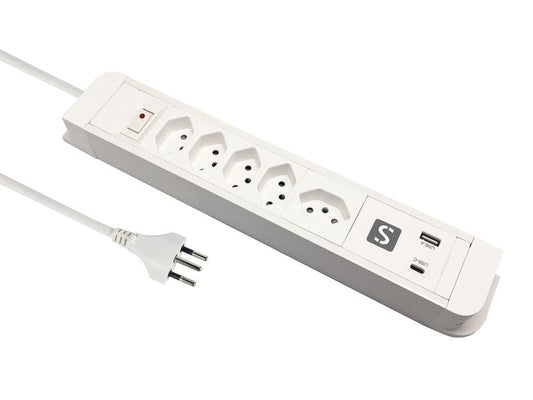Schönenberger | Steckdosenleiste PRINCIPIO | PD20W 1x USB-C, 1x USB-A, 1.5m Kab, ws
