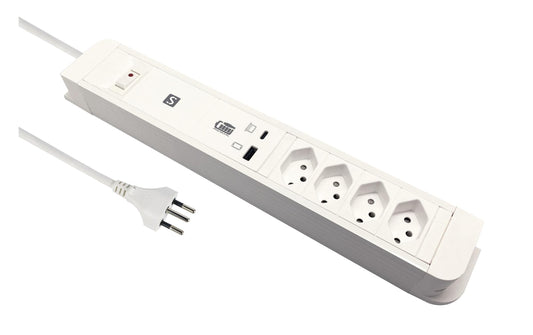 Schönenberger | Steckdosenleiste PRINCIPIO | PD65W 1x USB-C, 1x USB-A, 2m Kab, ws