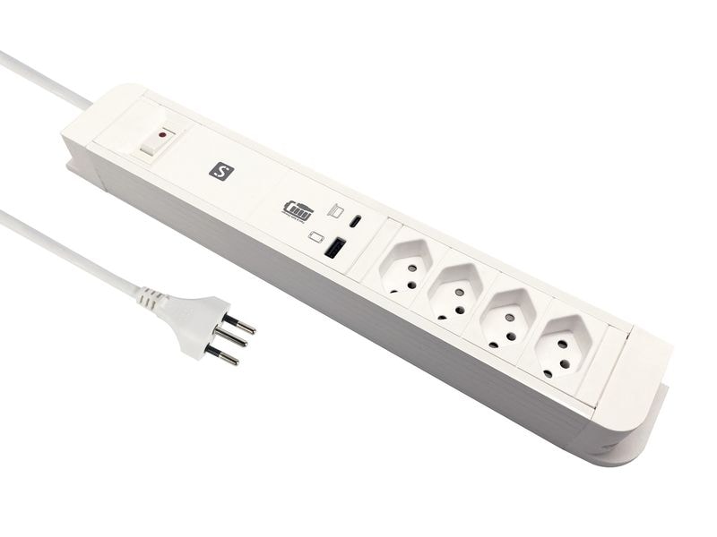 Schönenberger | Steckdosenleiste PRINCIPIO | PD65W 1x USB-C, 1x USB-A, 2m Kab, ws