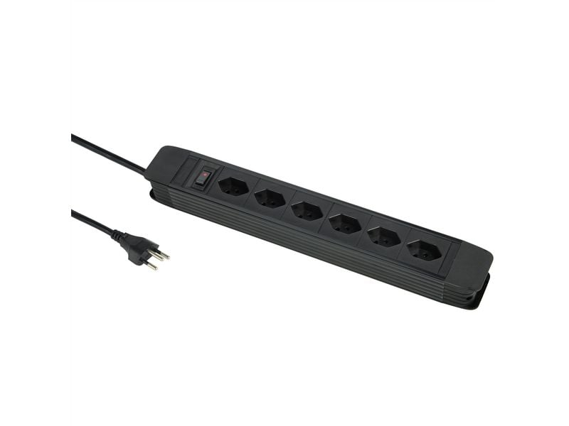 Schönenberger | Steckdosenleiste PRINCIPIO | 6xT13, 2m Kabel, horizontal, schwarz