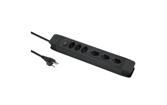Schönenberger | Steckdosenleiste PRINCIPIO | 6xT13, 2m Kabel, 3x horiz/3x vert, schwarz