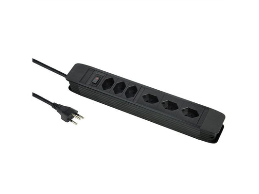 Schönenberger | Steckdosenleiste PRINCIPIO | 6xT13, 2m Kabel, 3x horiz/3x vert, schwarz