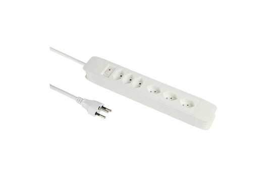 Schönenberger | Steckdosenleiste PRINCIPIO | 6xT13, 5m Kabel, 3x horiz/3x vert, weiss