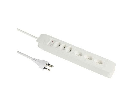 Schönenberger | Steckdosenleiste PRINCIPIO | 6xT13, 5m Kabel, 3x horiz/3x vert, weiss
