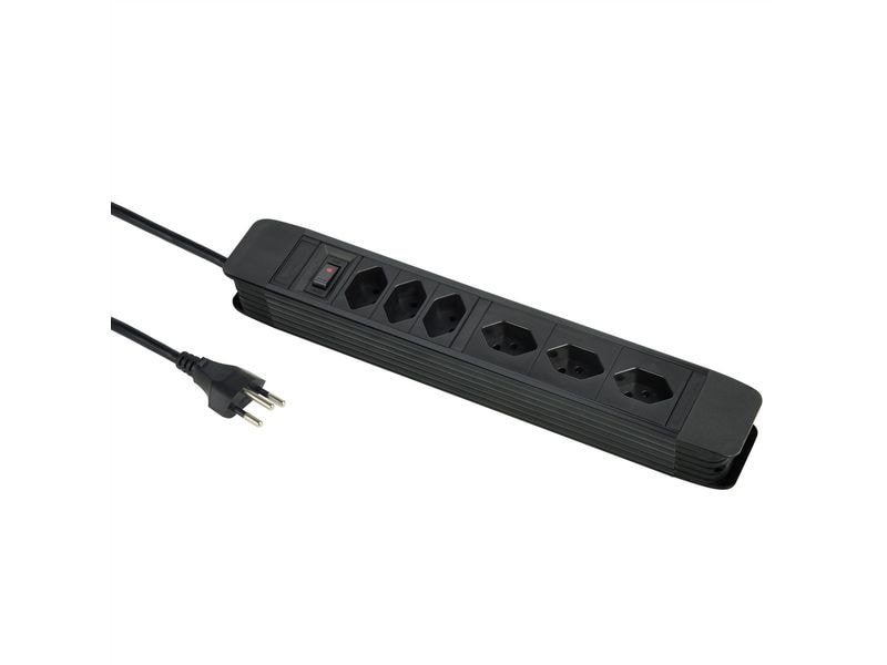 Schönenberger | Steckdosenleiste PRINCIPIO | 6xT13, 5m Kabel, 3x horiz/3x vert, schwarz