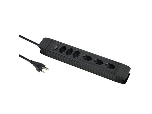 Schönenberger | Steckdosenleiste PRINCIPIO | 6xT13, 5m Kabel, 3x horiz/3x vert, schwarz