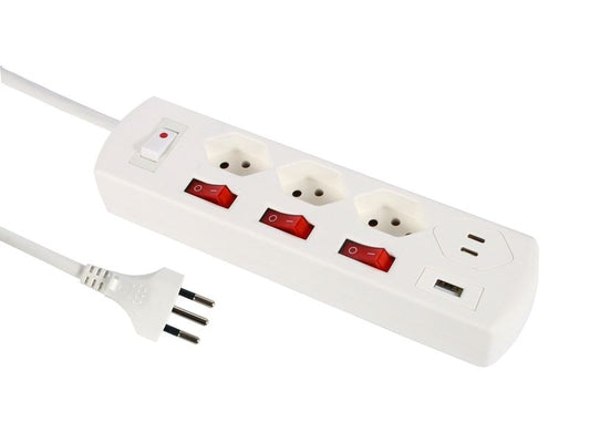 Schönenberger | Steckdosenleiste Fix-Line | Multi Switch, 3xT13, 2xUSB-C,1xUSB-A, ws