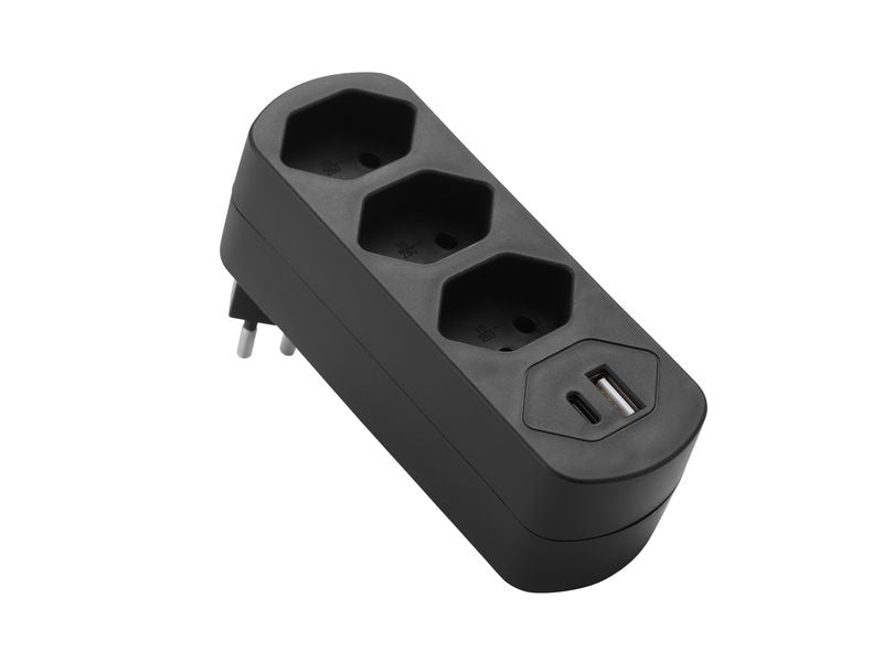 Schönenberger | Abzweigstecker 3xT13 | mit USB PD30W, schwarz