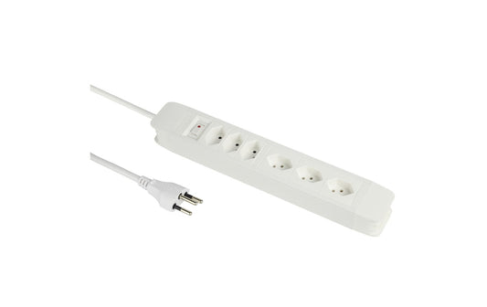 Schönenberger | Steckdosenleiste PRINCIPIO | 6xT13, 2m Kabel, 3x horiz/3x vert, weiss