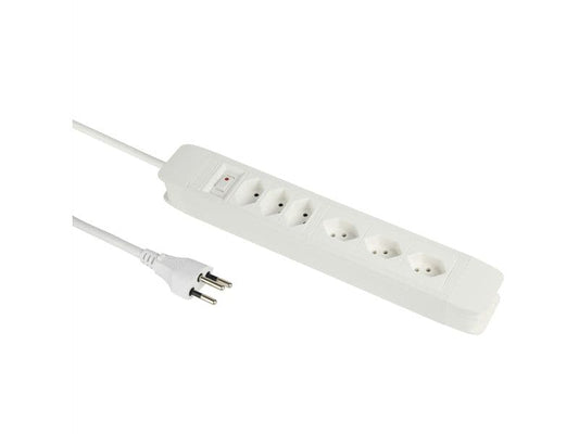 Schönenberger | Steckdosenleiste PRINCIPIO | 6xT13, 2m Kabel, 3x horiz/3x vert, weiss