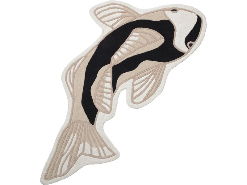 Broste Copenhagen | BC Koi Teppich | Black/Beige, 80% Wolle/20% Baumwolle
