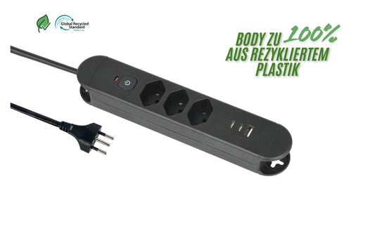 Schönenberger | Steckdosenleiste ReLife USB | 3xT13, 2x USB-c, 1x USB-A, 1.8m Kab, sz