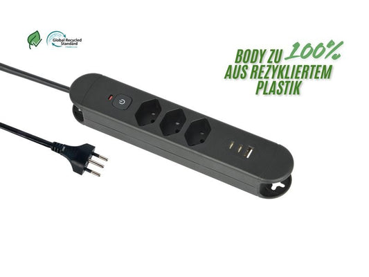 Schönenberger | Steckdosenleiste ReLife USB | 3xT13, 2x USB-c, 1x USB-A, 1.8m Kab, sz