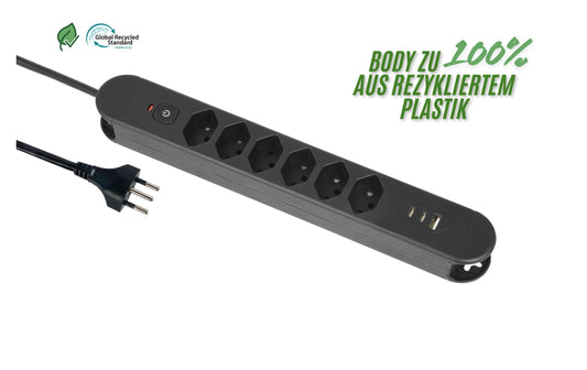 Schönenberger | Steckdosenleiste ReLife USB | 6xT13, 2x USB-C, 1x USB-A, 1.8m Kab, sz