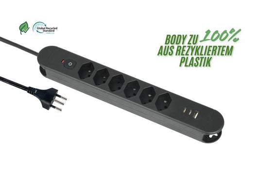 Schönenberger | Steckdosenleiste ReLife USB | 6xT13, 2x USB-C, 1x USB-A, 1.8m Kab, sz