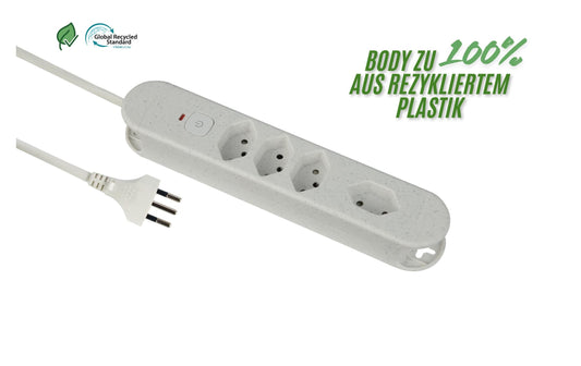 Schönenberger | Steckdosenleiste ReLife | 4xT13, 1.8m Kabel, weiss