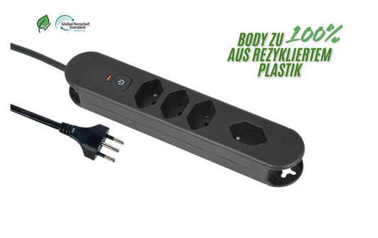 Schönenberger | Steckdosenleiste ReLife | 4xT13, 1.8m Kabel, schwarz