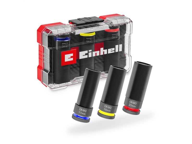 Einhell | KFZ-Impact-Stecknuss-Set | M-CASE, 3-tlg., Felgenschutz