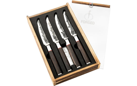 Forged | 4tlg. Sebra Steakmesserset | Japanstahl 440C, 58 HRC