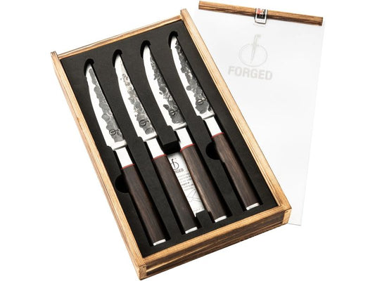 Forged | 4tlg. Sebra Steakmesserset | Japanstahl 440C, 58 HRC