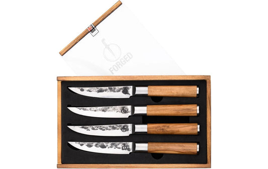 Forged | 4tlg. Olive Steakmesserset | Japanstahl 440C, 58 HRC