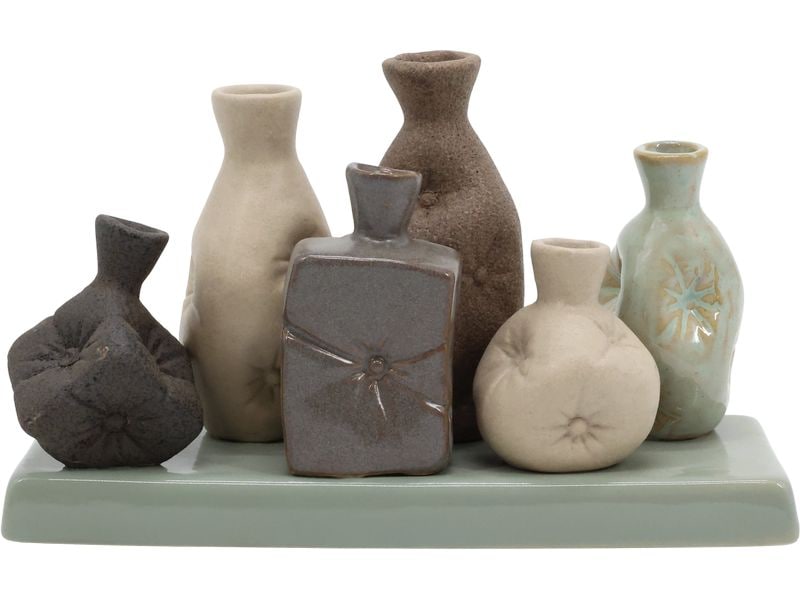 Chic Antique | Vasen auf Tablett | H: 11 cm, L: 19 cm, B: 7 cm, Eisen