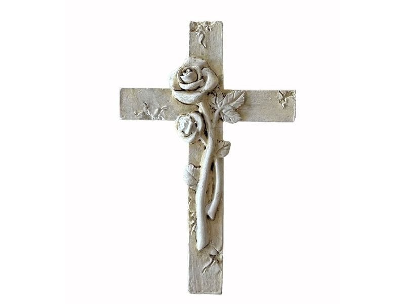 Dameco | Grabdekoration Kreuz verziert | Grau, Polyresin, 1.3x6.8x10.5 cm (LxBxH)