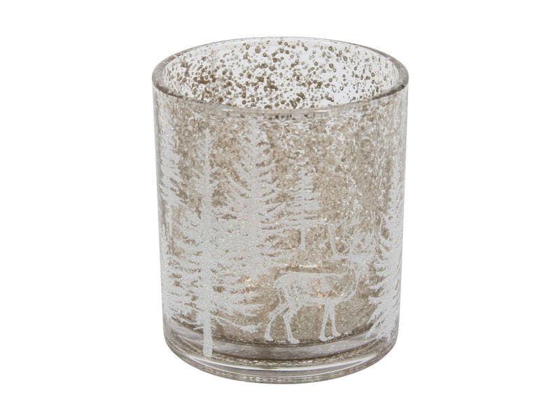 CHALET | Teelichthalter Kräcklehirsch L | 9x9x10cm weiss/gold