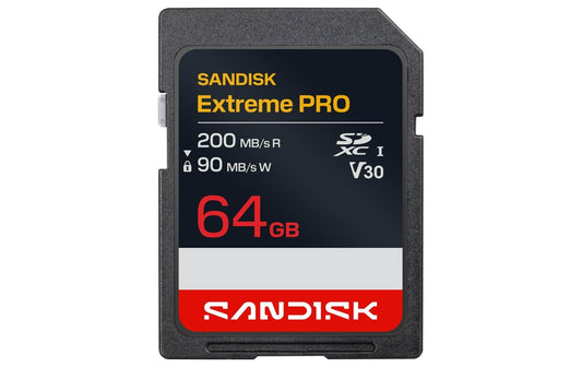 SanDisk | SDXC Card Extreme PRO 64GB | Lesen 200MB/s, Schreiben 90MB/s