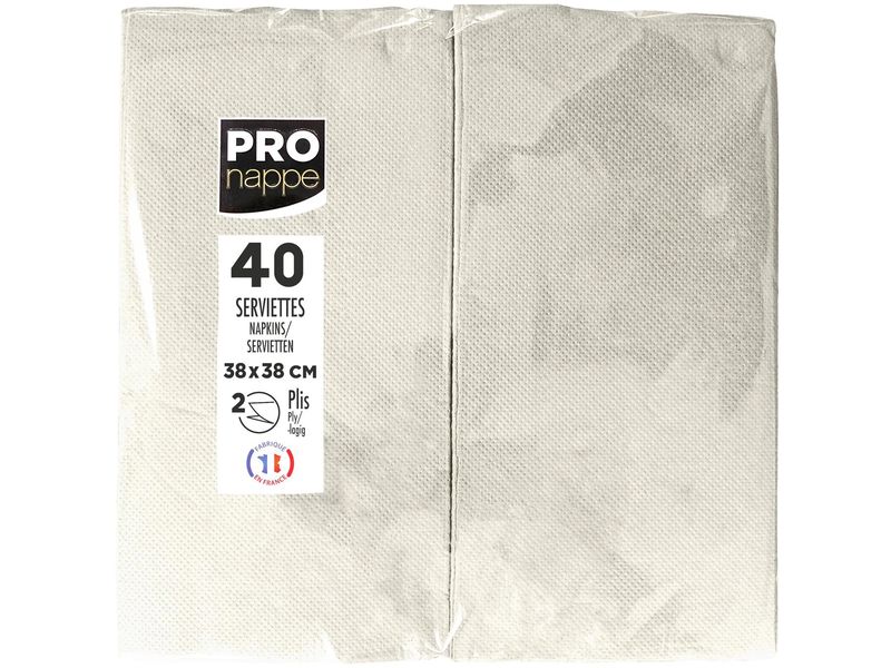 PRO nappe | Servietten 38x38 cm, 40 Stück | Elfenbein, 2-lagig, Papier