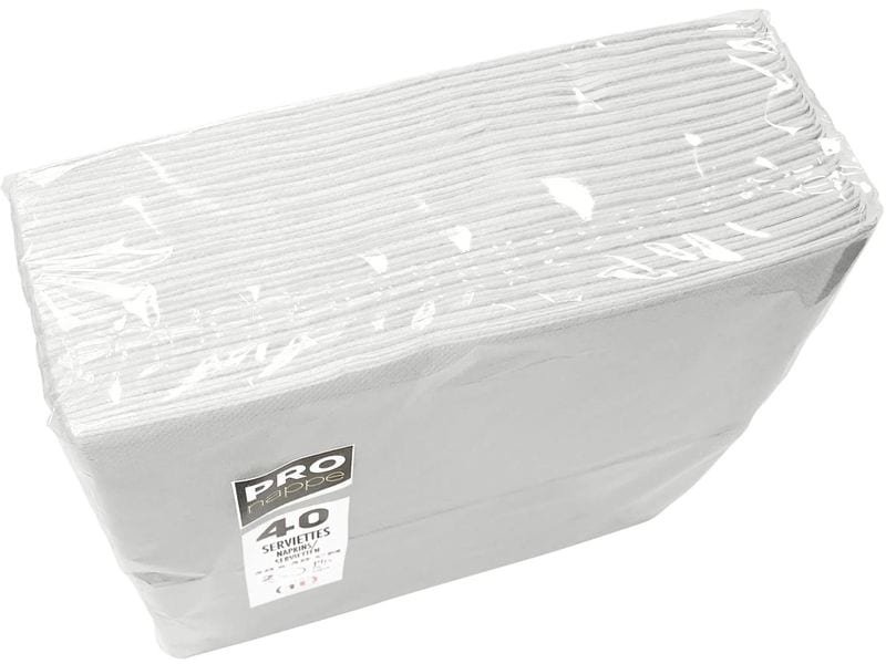 PRO nappe | Servietten 38x38 cm, 40 Stück | Weiss, 2-lagig, Papier