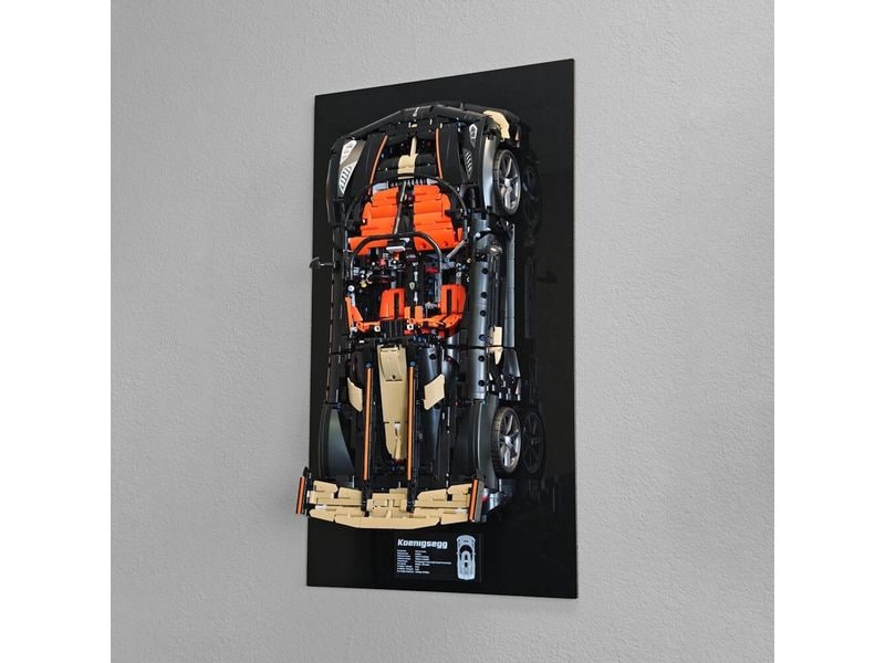 iDisplayit | Acryl-Wand-Display LEGO 42232 Koenigsegg | Sadairs, Mit schwarzem Boden