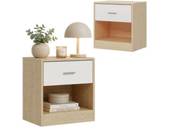 relaxdays | Nachttisch mit Schublade 2er Set | H x B x T: ca. 41 x 39 x 28 cm, Braun/We.