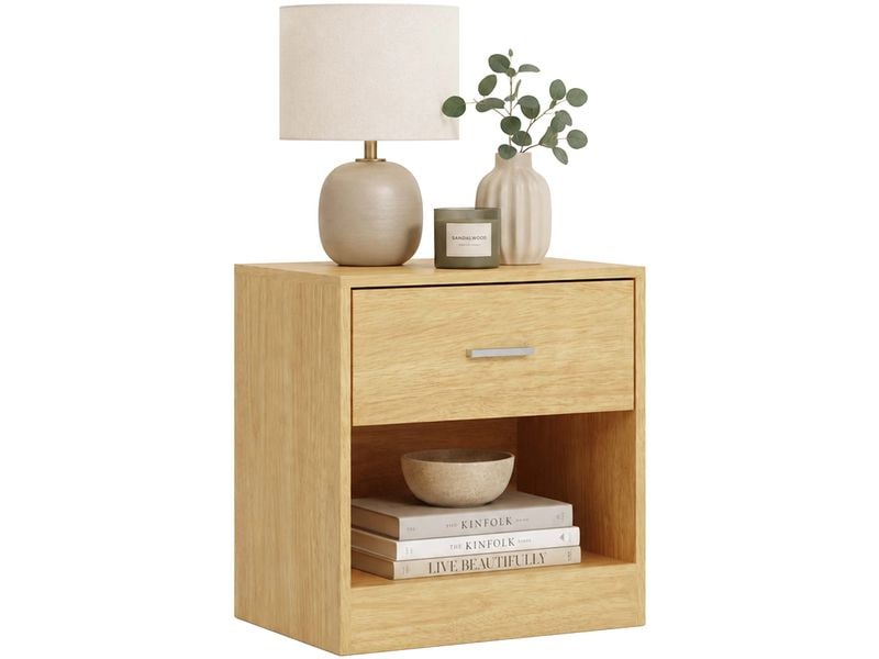 relaxdays | Nachttisch mit Schublade | H x B x T: ca. 41 x 39 x 28 cm, Hellbraun