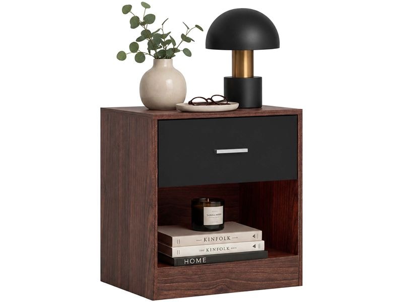 relaxdays | Nachttisch mit Schublade | H x B x T: ca. 41 x 39 x 28 cm,Braun/Schw.