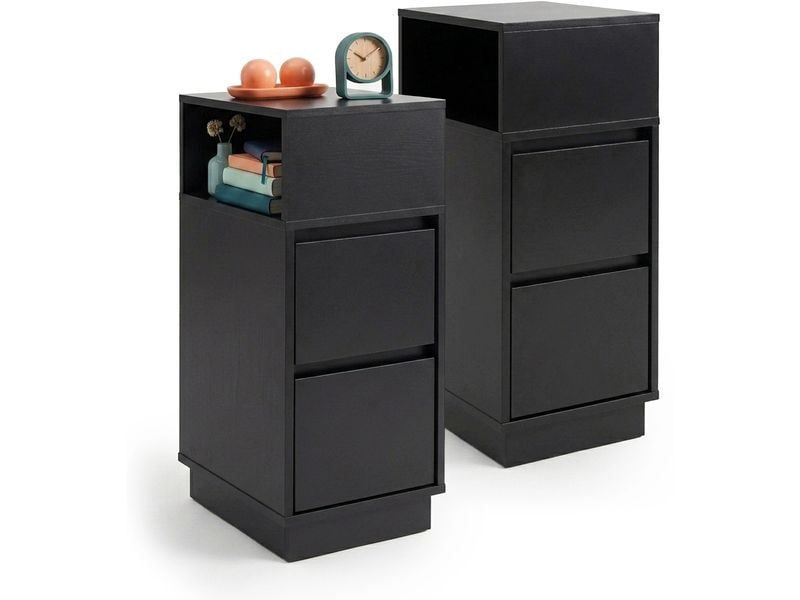 relaxdays | Schmaler Nachttisch 2er Set | H x B x T: ca. 64 x 24 x 30 cm, Schwarz