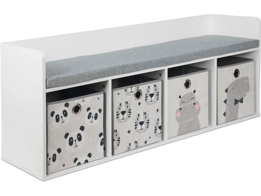 relaxdays | Kinderbank mit 4 Boxen | H x B x T: ca. 54 x 142 x 32 cm