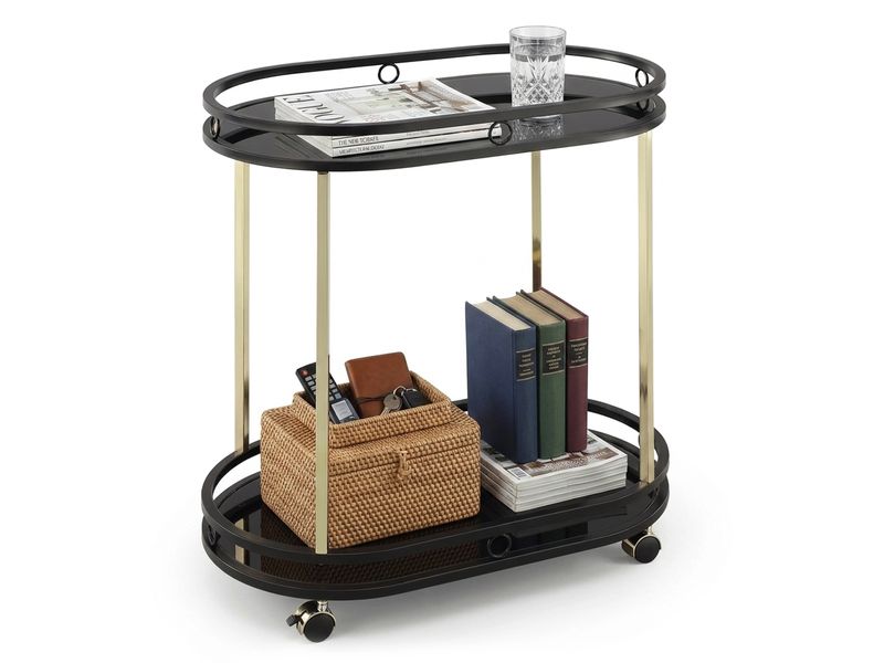 relaxdays | Servierwagen mit 2 Glasablagen | Masse H x B x T: ca. 77,5 x 72 x 42 cm