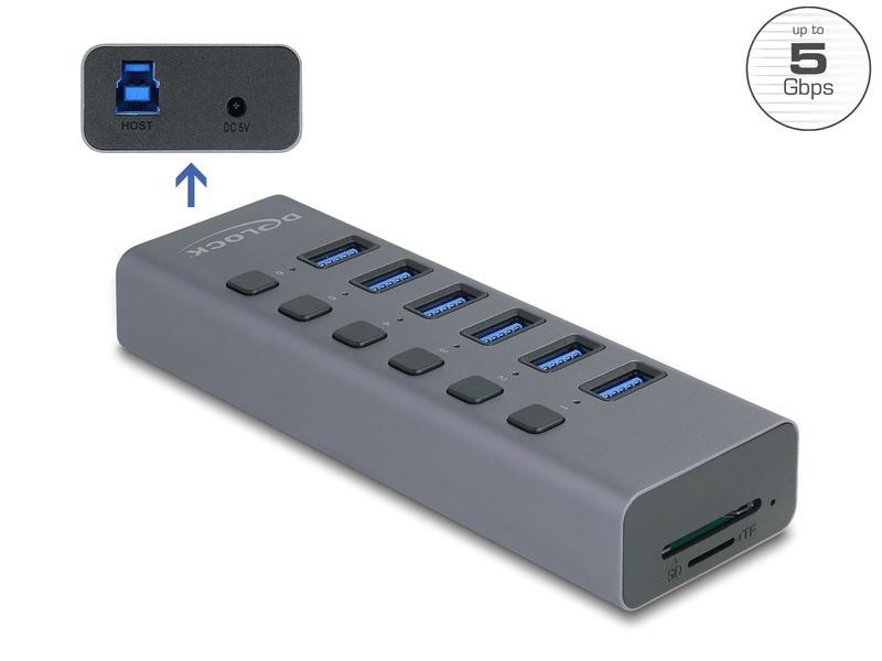Delock | Hub | Externer, USB 5 Gbps, 6 Port, mit Schalter