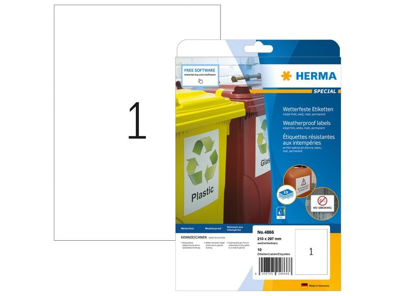 HERMA | Inkjet-Etiketten | wetterfest, A4, 210 x 297 mm, weiss