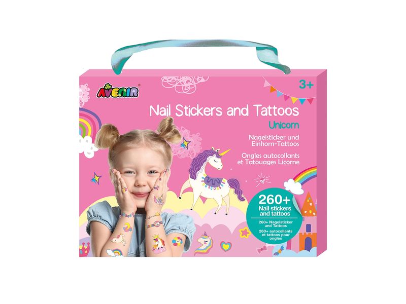 AVENIR | Nail Stickers & Tattoos Einhorn | Set mit über 260 Stück