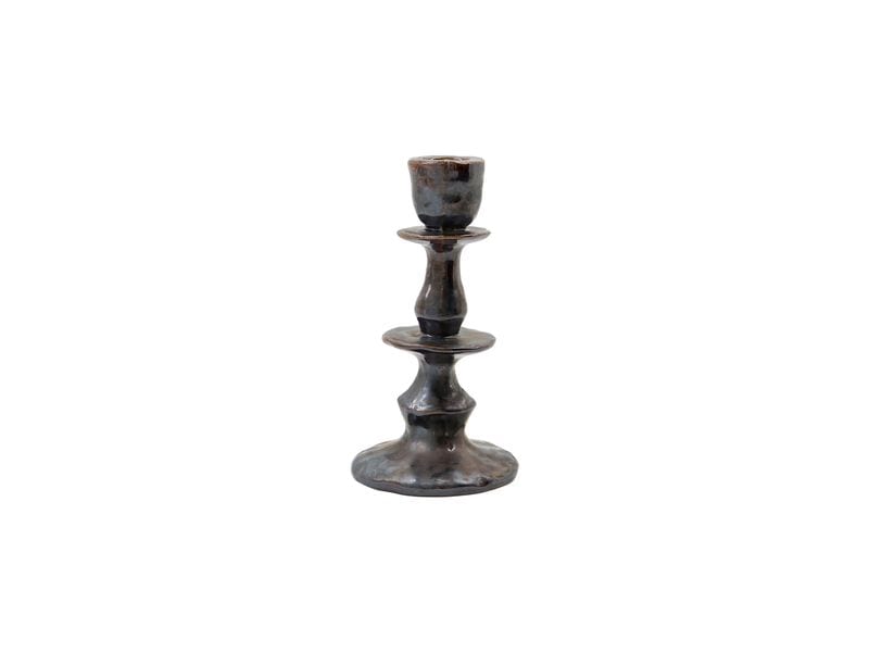 House Doctor | Kerzenständer Lucca | Steingut, 17.5x9 cm (HxD),Schwarz-Braun