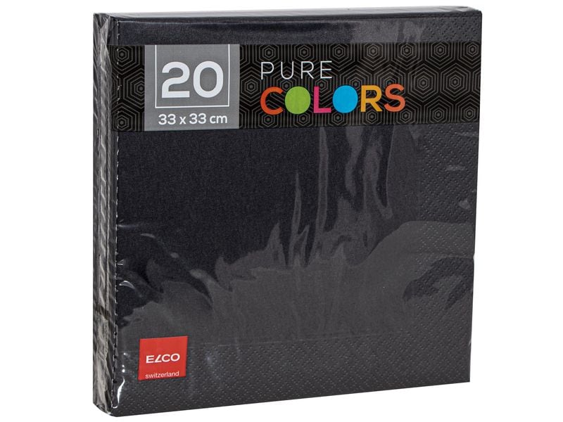 ELCO | Servietten 33x33 cm, 20 Stück | Schwarz, 3-lagig, Zellstoff