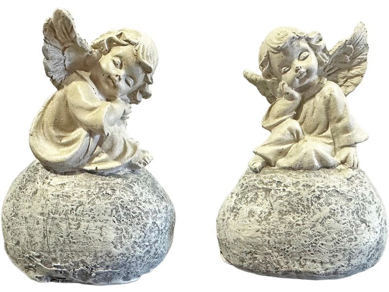 Dameco | Grabdekoration Engel, 2er Set | Grau, Polyresin, 4.2x5.8x8 cm (LxBxH)