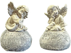 Dameco | Grabdekoration Engel, 2er Set | Grau, Polyresin, 4.2x5.8x8 cm (LxBxH)